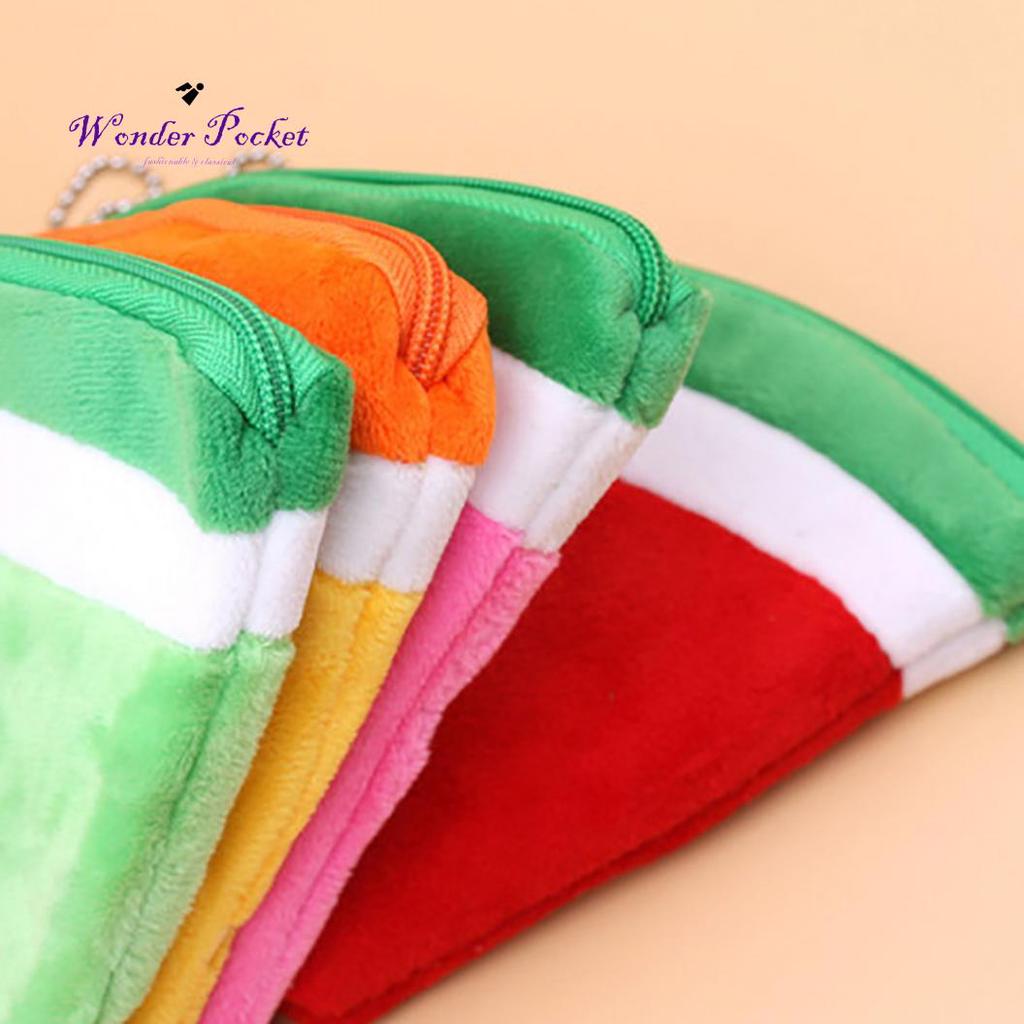 Wonder Pocket Watermelon Orange Fruit Shape Plush Keychain Pendant Coin Pocket Pouch Purse