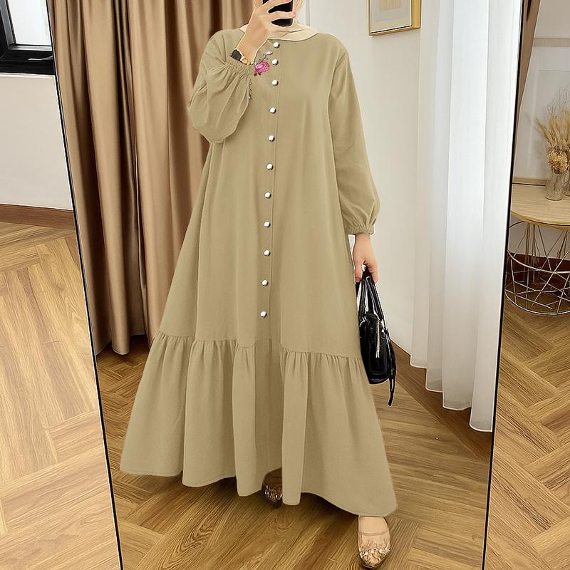 

ZANZEA Женское повседневное платье с круглым вырезом, длинными рукавами, свободного кроя, с цветочной вышивкой 5XL хаки