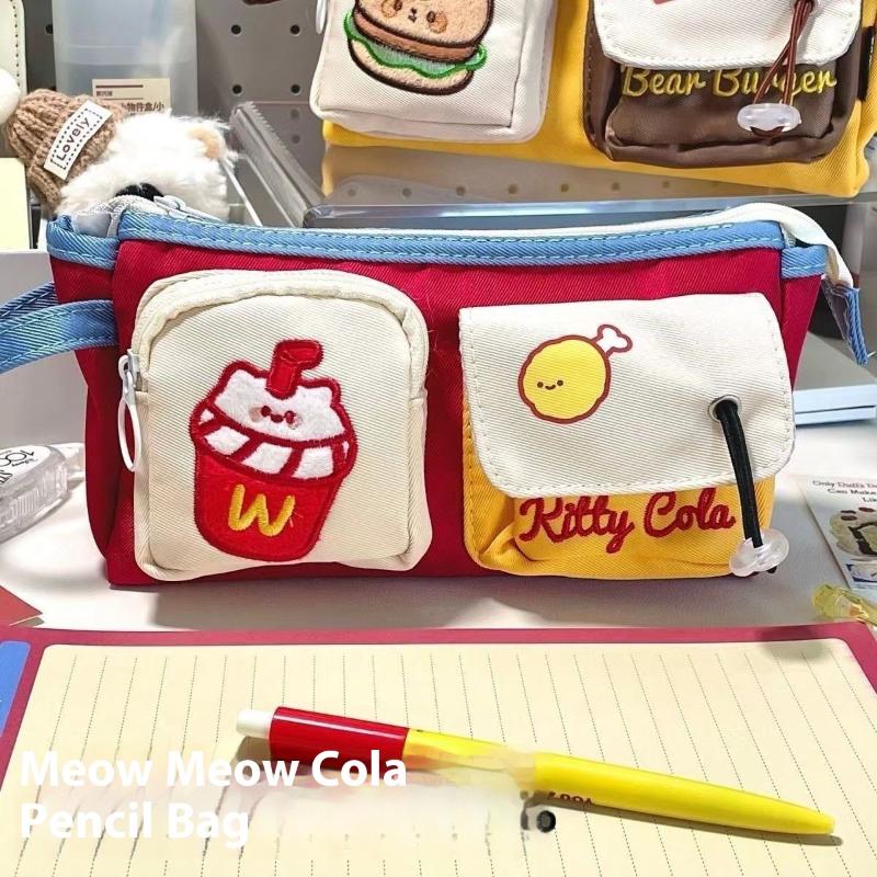 Cute Cartoon Hamburger And French Fries Pencil Case Large Capacity Storage Bag School Supplies Student Supplies Back To School