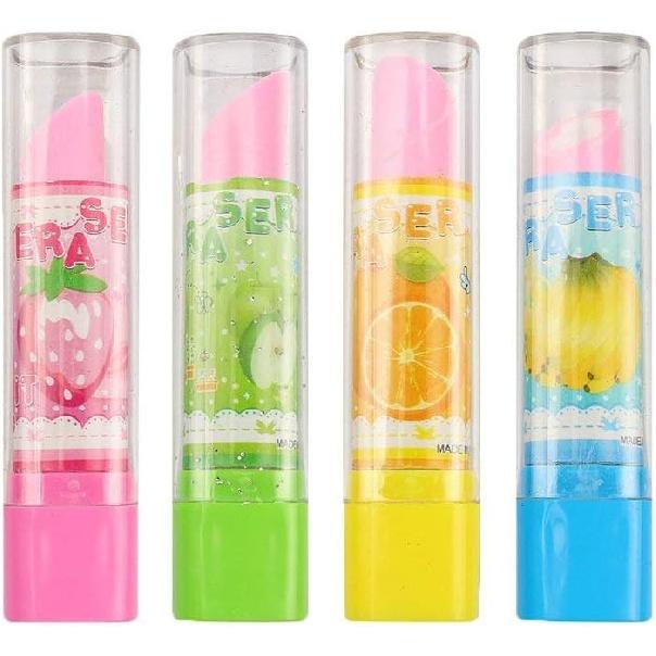 Pencil Erasers Novelty Rubbers Cute Fruit Lipstick Style Eraser for Party Favors Present Supplies (Pack of 20)