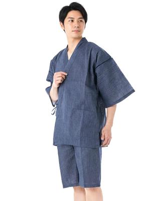 Jinbei Japanese Summer Day Plus Seersucker Weave Simple Thin Stripes X Men's (traditional Wear) - Father's Gift, Sizes, Stylish, Cotton, (L,
