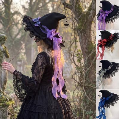 Pearl Yarn Lolita Witch Hat Lace Cosplay Accessories Party Headwear Halloween Hat  Masquerade Ball