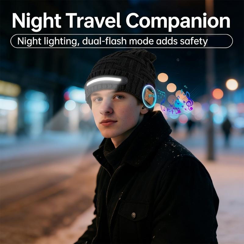 High Visibility LED Music Hat with Connectable Music Headphone Rechargeable Cap for Night Activity Safety Winter Warmth