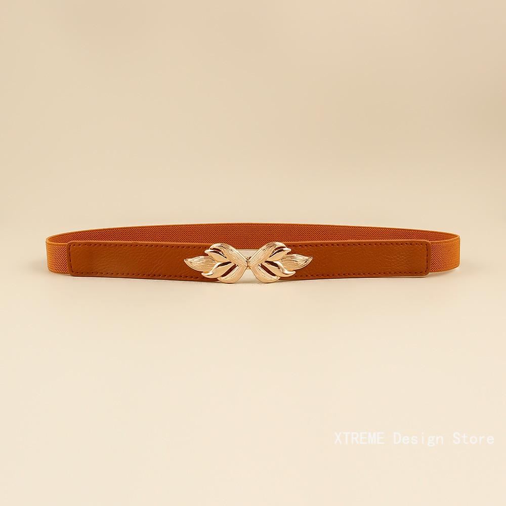 Fashion Leaf Thin Belt Stretch Dress Belt Women Fashion Waist Thin Buckle Waistband for Ladies Belt Decoration Narrow
