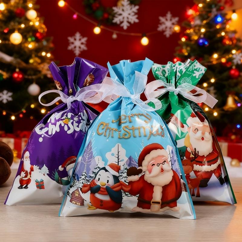 12/24/30Pcs Holiday Gift Bags With Drawstring Closure For Christmas Decorations Durable Efficient Foil Materials Assorted Sizes And Colorful Pattern