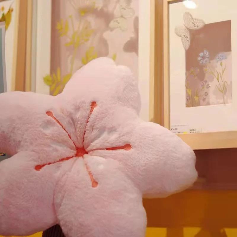 Plush Pink Cherry Blossom Cushion  Versatile Floor Pillow for Bedroom  Living Room Decor, Soft Polyester, Hand Washable