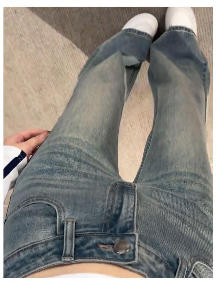 Vintage Micro-large Jeans Women's Large-size Fat Sister High-waisted Loose Skinny Not Sticking To The Legs of The Straight Straight Flared Trousers