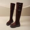 Over-knee boots Women's thick-soled inner height increase Merad long-tube boots thick-soled large-tube circumference widened fat mm large size velvet