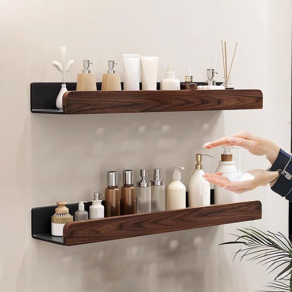 Solid Wood Bathroom Shelf Punch-Free Strong Load-bearing Capacity Toilet Shelves Space Saver Moistureproof Shower Storage Rack