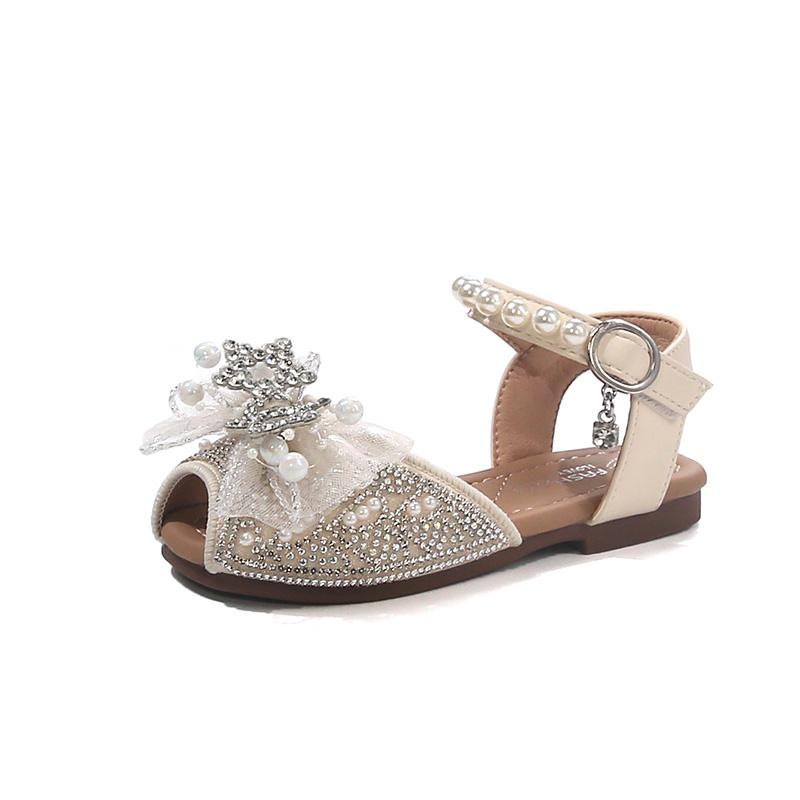 Girls Sandals Sweet Lace Bows Kids Princess Dance Shoes Peep Top Sandals 2025 Summer New Children Dress Shoes for Wedding Party