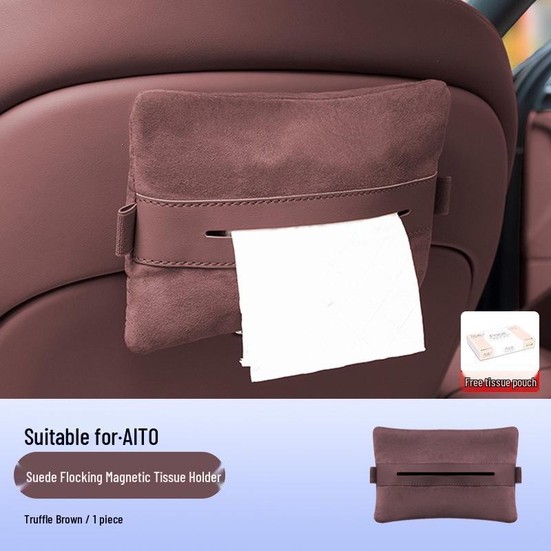 Compatible with Zhi Jie R7/S7: Magnetic Suede Plush Tissue Holder Box for Car Interiors