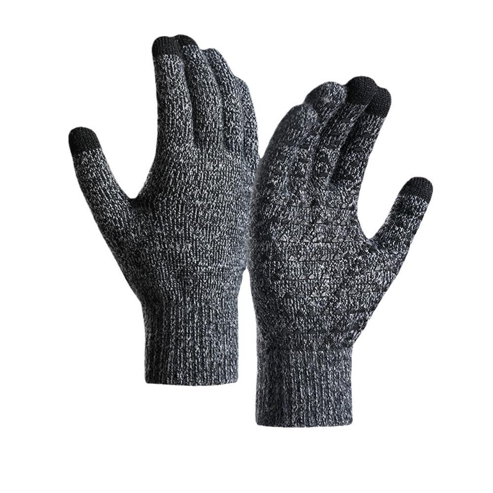 Knitted Gloves with Autumn Velvet and Thick Touch Screen Knitted Cycling Cold Resistant Gloves Anti Slip Offset Printing Winter Warm Gloves