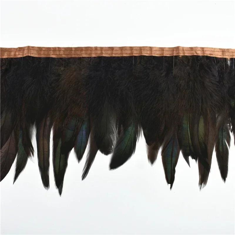 Rooster Feathers On Tape Tassel Fringe Trim Skirt with Dress Cock Chicken Pheasant Feather Ribbon Sewing Clothes DIY Decoration