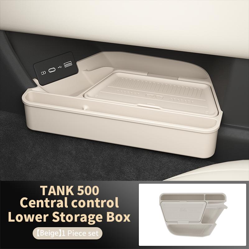 For TANK 500 2025 2026 Central Control Storage Box, Double Layer Waterproof Anti-Slip Car Organizer with Privacy Cover