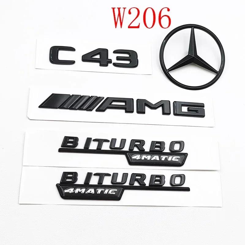3D ABS Black C43 Logo Letters BITURBO 4MATIC Badge Car Rear Star Sticker BITrunk AMG Emblem For Mercedes Benz AMG W205 W206 C205