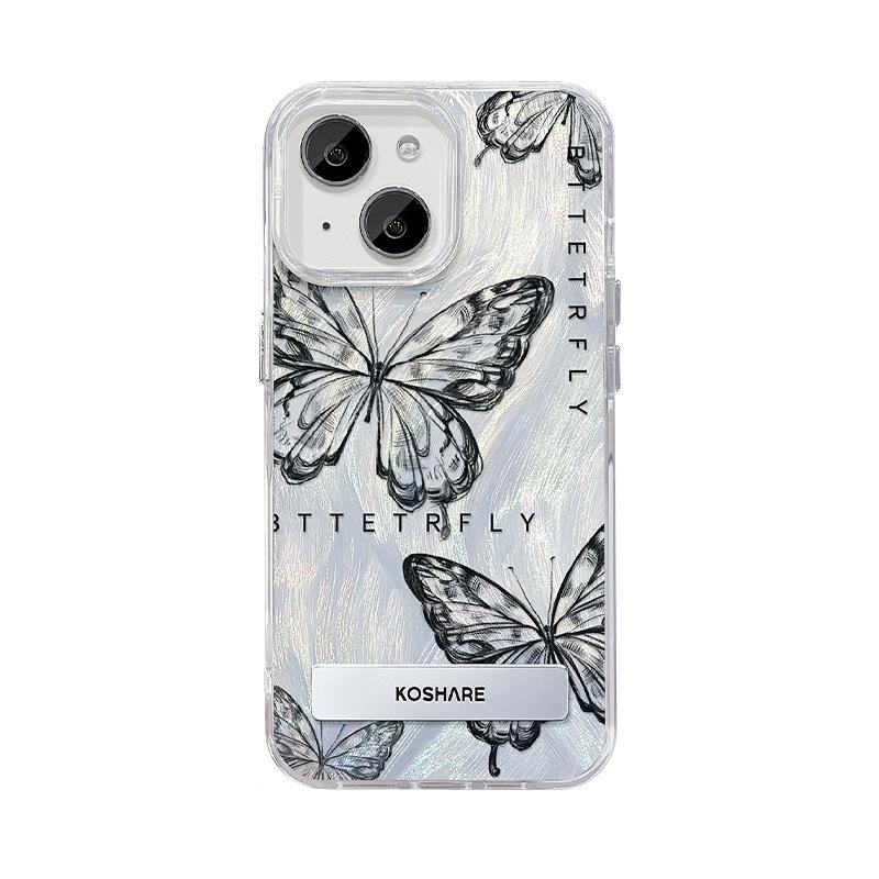 Suitable for Apple 15 Mobile Phone Case Summer Iphone14 Ink Butterfly Stand 13 Feather Yarn 12 National Style 11 High-end Sense