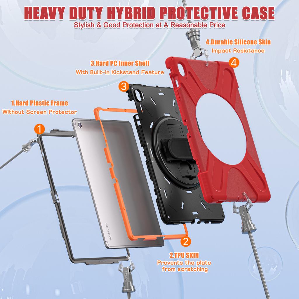 For Samsung Galaxy Tab S10 FE+ SM-X620/ SM-X626B Case Rotary Kickstand PC+Silicone Hand Strap Tablet Cover