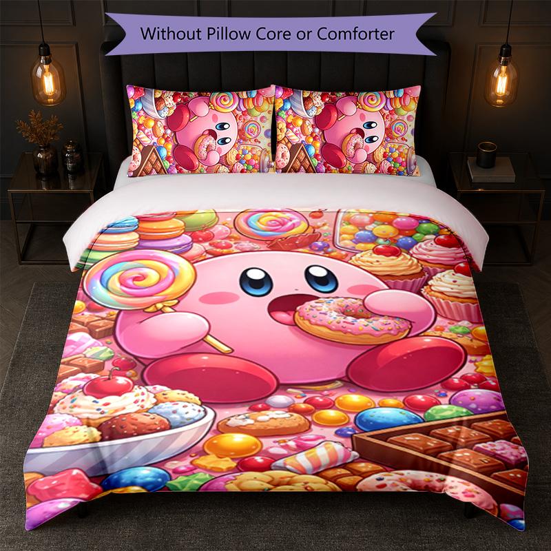 Set Copripiumino 3 Pezzi Stampa Kirby 1 Copripiumino e 2 Federe Biancheria da Letto Morbida per Camera da Letto Domestica