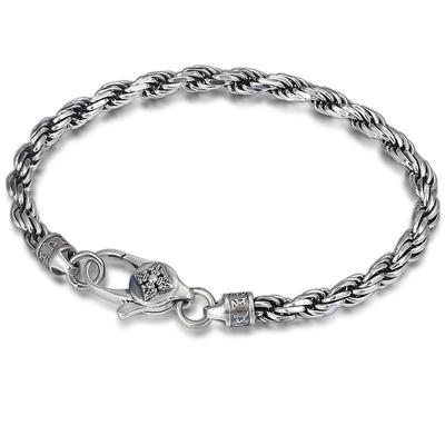 Solid Silver Retro Weave Bracelets Man Male S925 Sterling Silver Six -Word Mantra Twist Bracelet Women Thai Siver Bracelet Jewerl