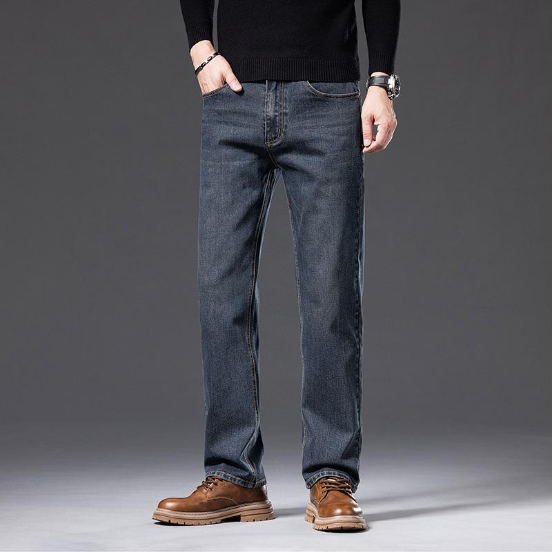 JYL Wide Straight-haired Jeans for Men, Thick, Youthful and Elastic New Daily Pants.