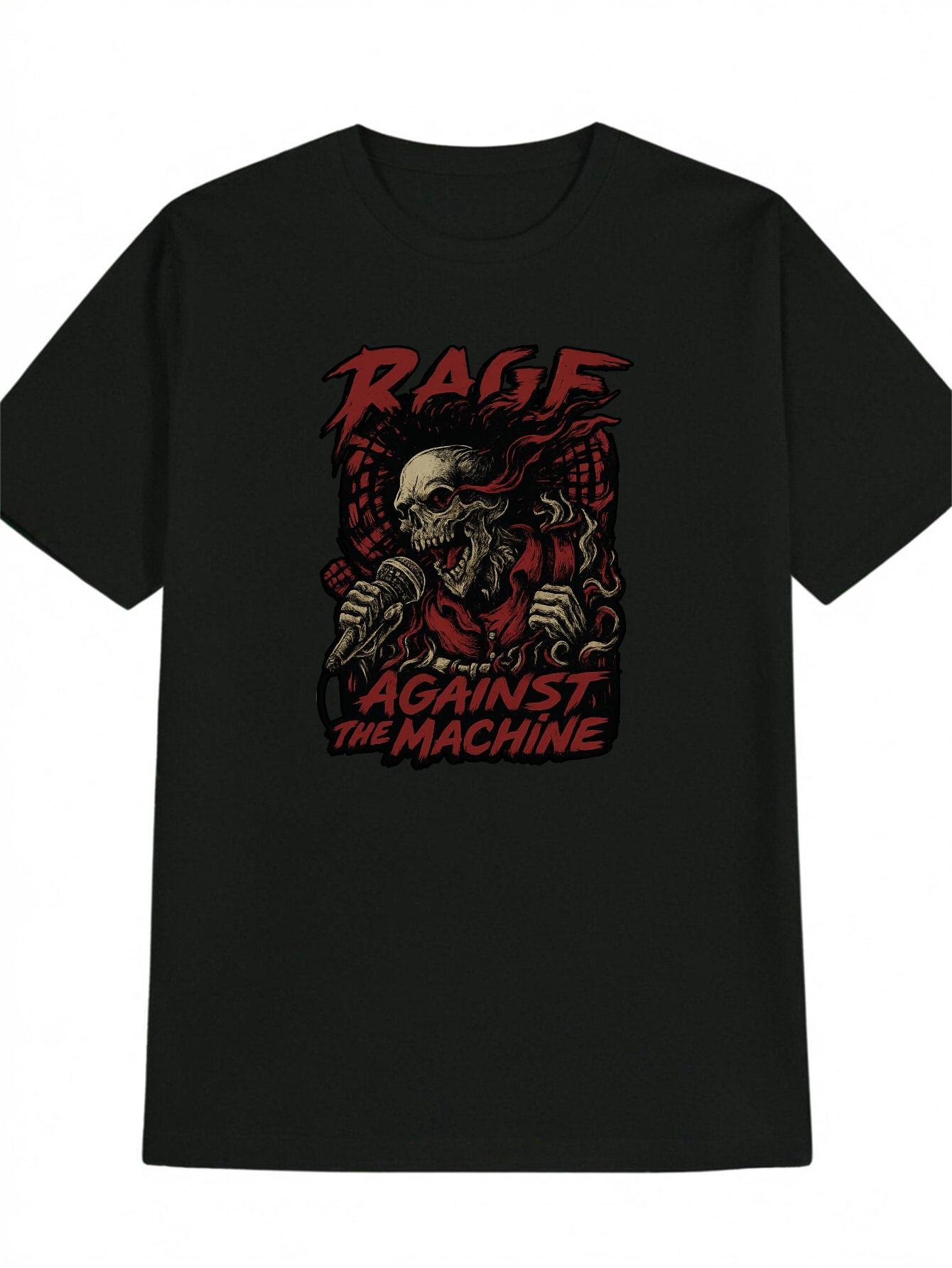 Casual Graphic T-shirt - Black Rage Against The Machine Skull Print M