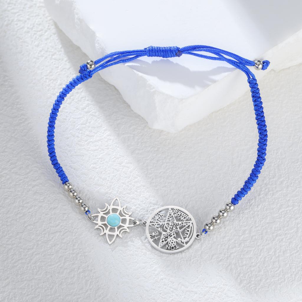Verstellbares Tetragrammaton Pentagramm Armband für Damen Edelstahl Salomonsiegel Amulett mit Türkis Wicca Schmuck Geschenk