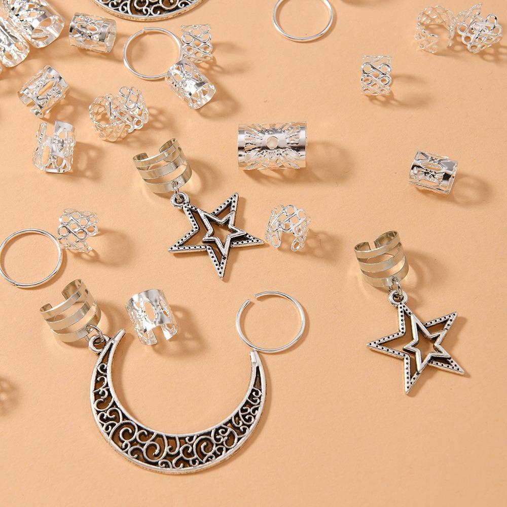 45Pcs/Set Metal Cutout Dreadlock Hair Rings Boho Hair Braid Accessories  For Girls Women