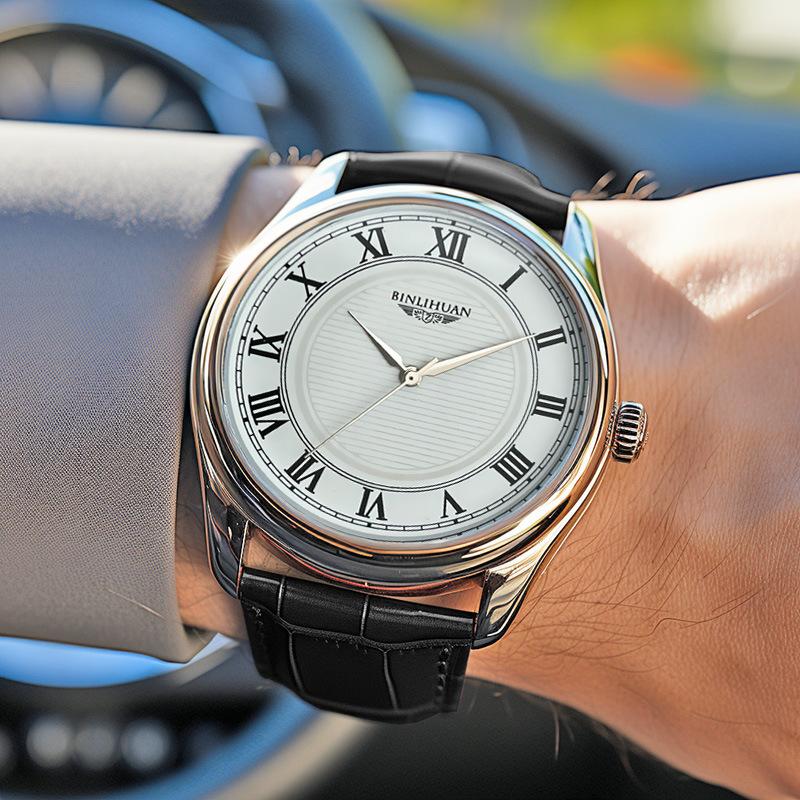 Business Men's Quartz Watch Vintage Leather Strap Wristwatch