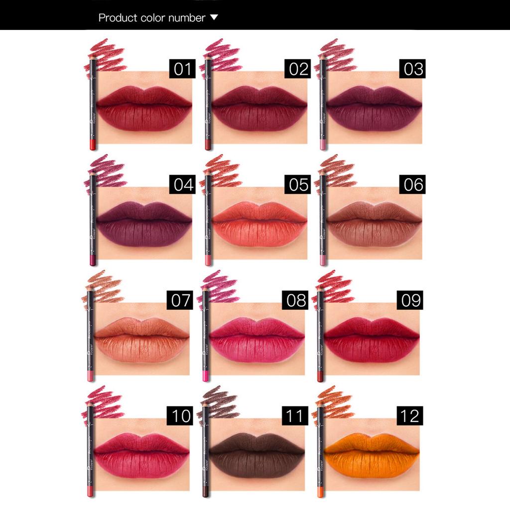 12 Colors Lip Pencil Set Waterproof Long-lasting Lip Liner Matt Lipstick Pen