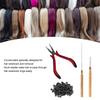 4pcs Hair Wig Plier Curved Tip Wooden Hook Needle Silicone Rings Hair Extension Tools Black