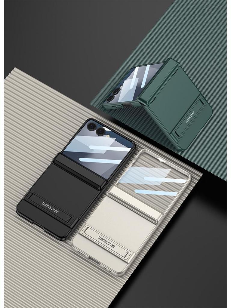 Slim Samsung Z Flip7 Case with Triumph Stand, Full Coverage, Anti-Fall, Solid Color, Hinge Protection