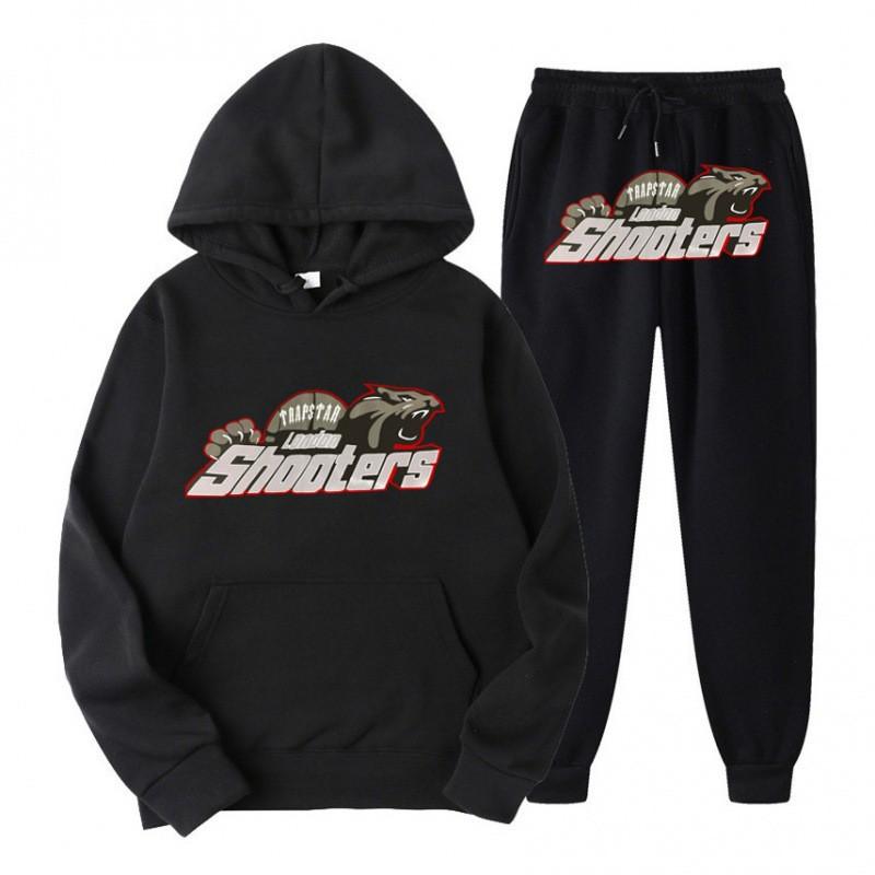 Mens Hooded Streetwear Tracksuit Set - Black Red Tiger Print Long Sleeve Top Jogger Pants Thick Casual Outfit