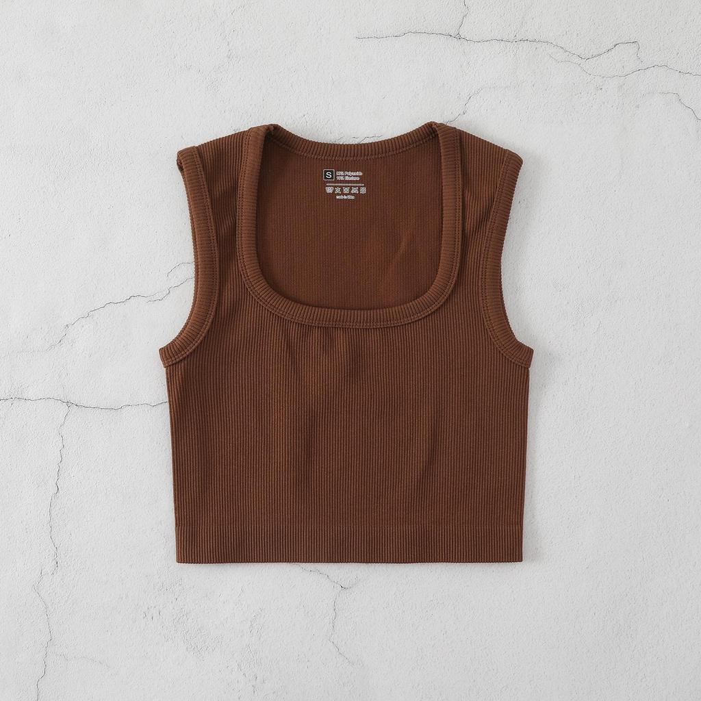 Plus Size Quick-Dry Ribbed Yoga Sports Tank with Square Neck