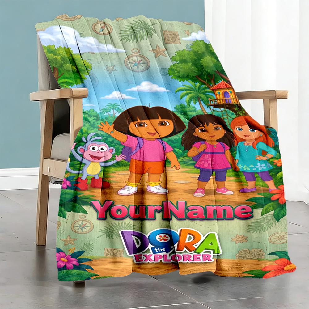 Dora Explorer Customize Text Blanket Throw Customizable Blanket Soft & Cozy Versatile for Bed Seaside Office Chair Nap Ideal for All Seasons