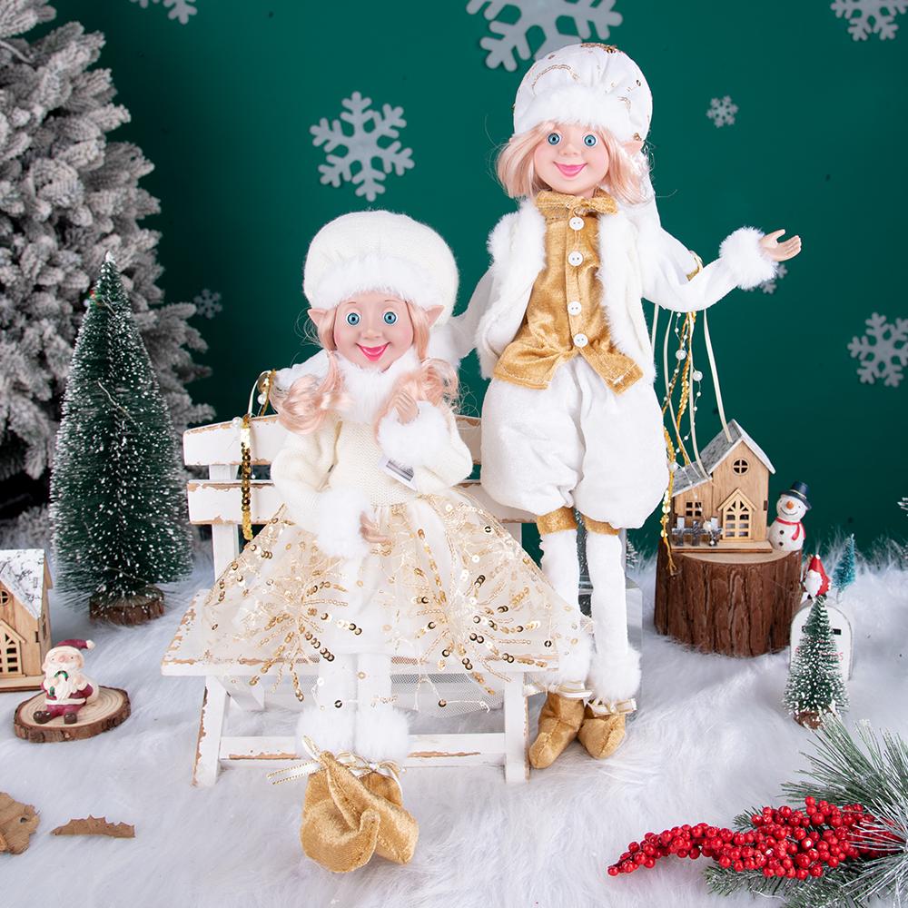 White & Gold Dreamy Christmas Elf Doll Set
