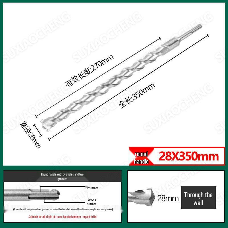 Extended Rotary Hammer Drill Bit Set for Concrete, Stone, and Brick Walls - Alloy, Square & Round Shanks