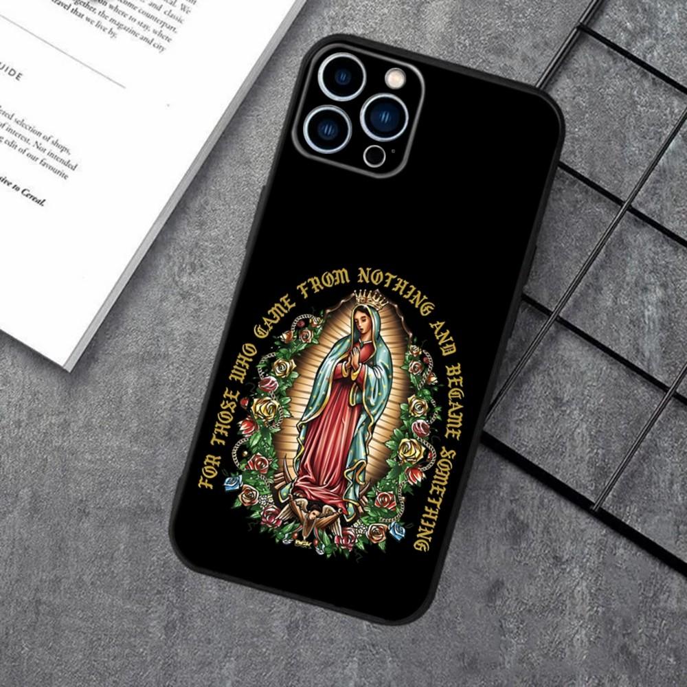 Virgen Mary Virgin De Guadalupe Phone Case For Apple iPhone 15,14,13,12,11,XS,XR,X,8,7,Pro,Max,Plus,mini Silicone Black Cover
