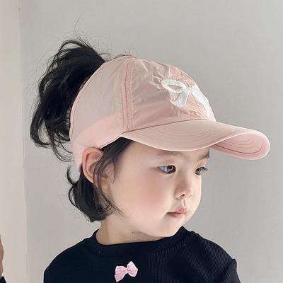 Cute Kids Baseball Hat Visor, Waterproof Bow Tie Sun Cap, Toddler Girls High Ponytail Hat, Summer Beach Hat Adjustable Age 2-5