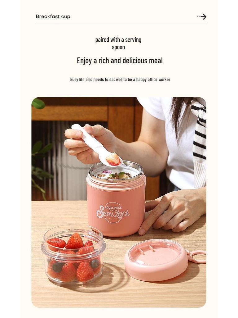 304 Stainless Steel Insulated Cup with Lid & Spoon - Large Capacity Oatmeal & Milk Cup for Students & Office, Portable Soup Pot