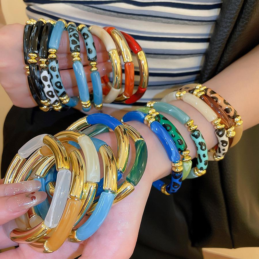 Leopard Print Acrylic Cylinder Bracelet - Minimalist, Cool, Elegant Bangle, Light Luxury Jewelry for Women