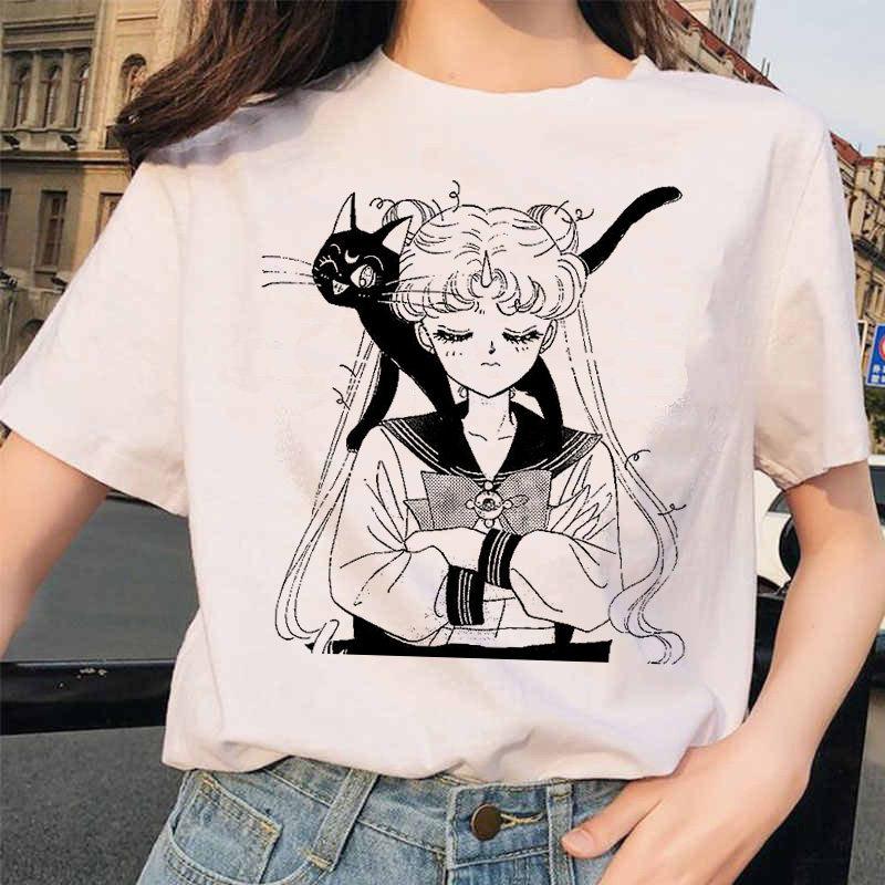 Japanese Cartoon Anime Sailor Moon FeUnisex Warrior Rabbitthemed Printed Tshirt for Cute Ladies in Japan and South Korea S