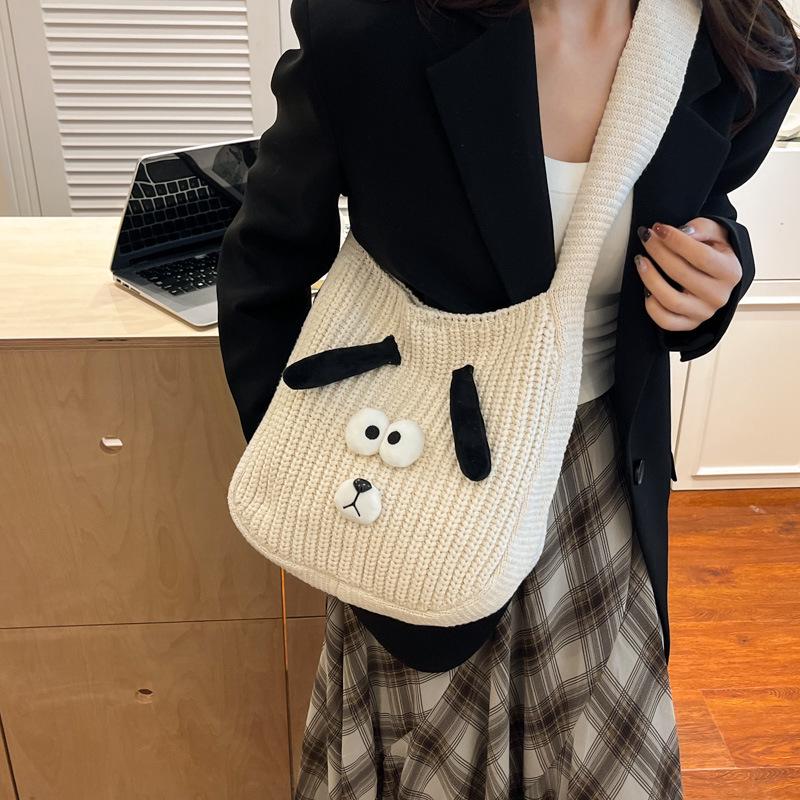 2025 Stylish Knitted Dog Crossbody Bag - Large Capacity Autumn/Winter Shoulder Bag for Women