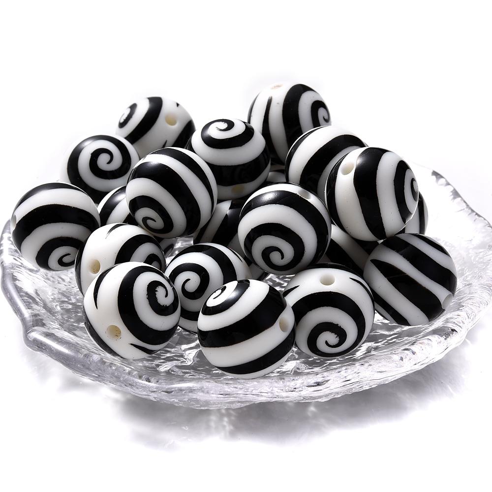 15mm 10Pcs Silicone Printed Circular Spaced Beads Without Bisphenol A Food Grade Focus Beads Baby Chew Toys Necklaces Jewelry