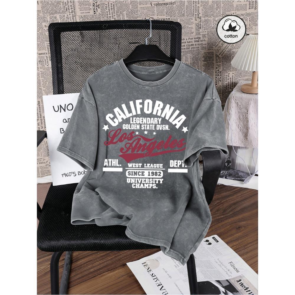 California Oakland Letter Prints Washed T-Shirts Men'S Oversize Cotton T Shirts Summer O-Neck Distressed Tops Men Clothes