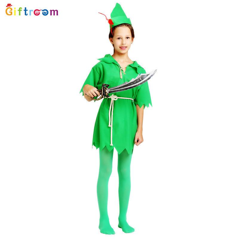 Peter Whimsical Kids Pan Costume In Vibrant Green Color For Boys Comfortable Polyester Fabric For Theatrical Fun