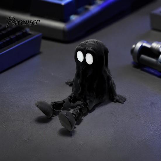 Desktop Ornament for Halloween 3D Printed Articulated Ghost Figurine, Movable Joint Toy, Funny Hooded Small Portable Figurine Decor, Unpainted