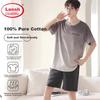Men's Pure Cotton Pajamas, Summer 7A Antibacterial Short-Sleeve Shorts, Thin Casual Loose Loungewear Set, Suitable for Outdoor Wear