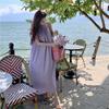 Summer New Sleeveless Casual Loose Purple Dress Women Fashion Plus Size A Line Beach Vacation Dresses Women Solid Pleated Round Neck Long Dress 26368