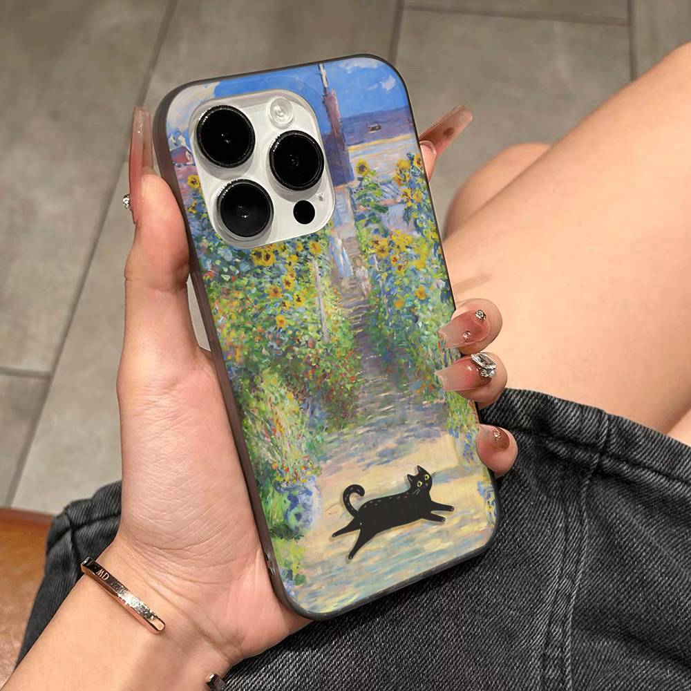 Funny Cats Van Gogh For IPhone 16 15 14 13 12 11 17 Pro Max Plus Wave Corrugated Phone Case Anti Drop Cover