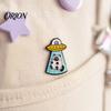 Cat Shaped Brooch Enamel UFO Metal Brooch, Aliens Ship Kitten Badge Pin, Clothing Bag Scarves Hat Accessories for Men Women Lapel Pin
